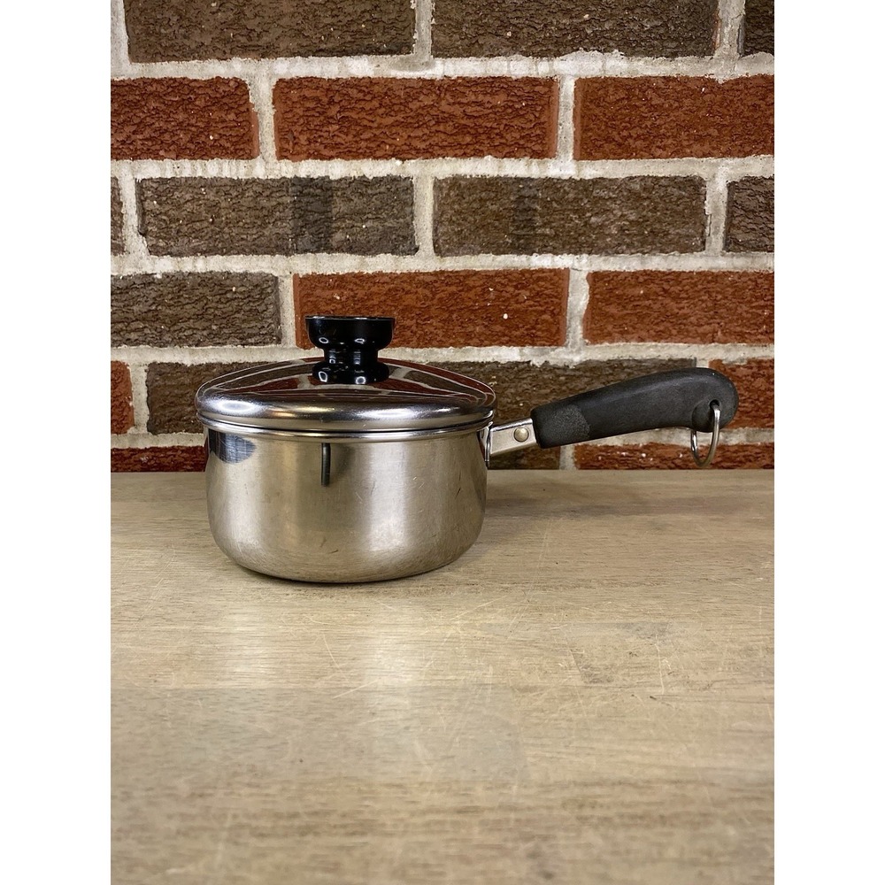 VTG Revere Ware 1 QT Stainless Steel Disc Bottom Sauce Pan W/Lid Tri-Ply Bottom
